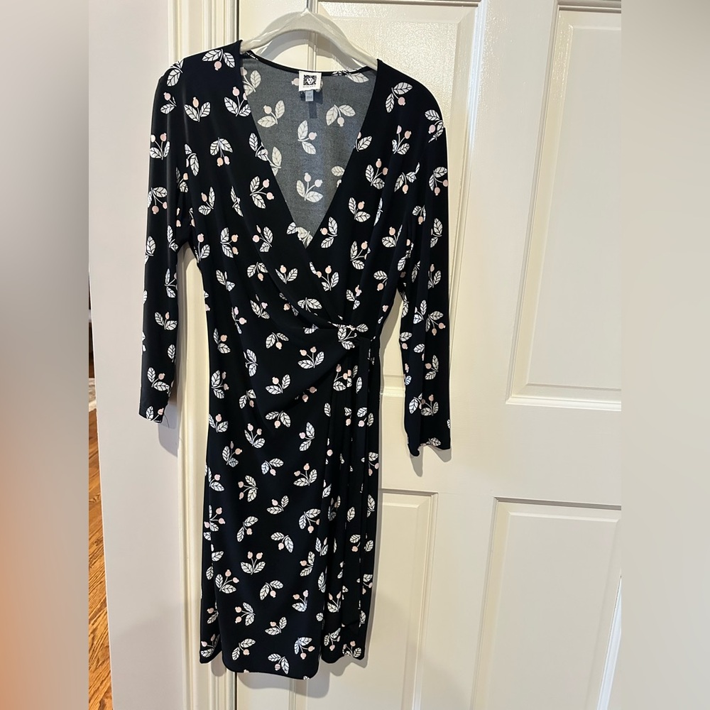 Anne Klein Black Floral Long Sleeve Dress